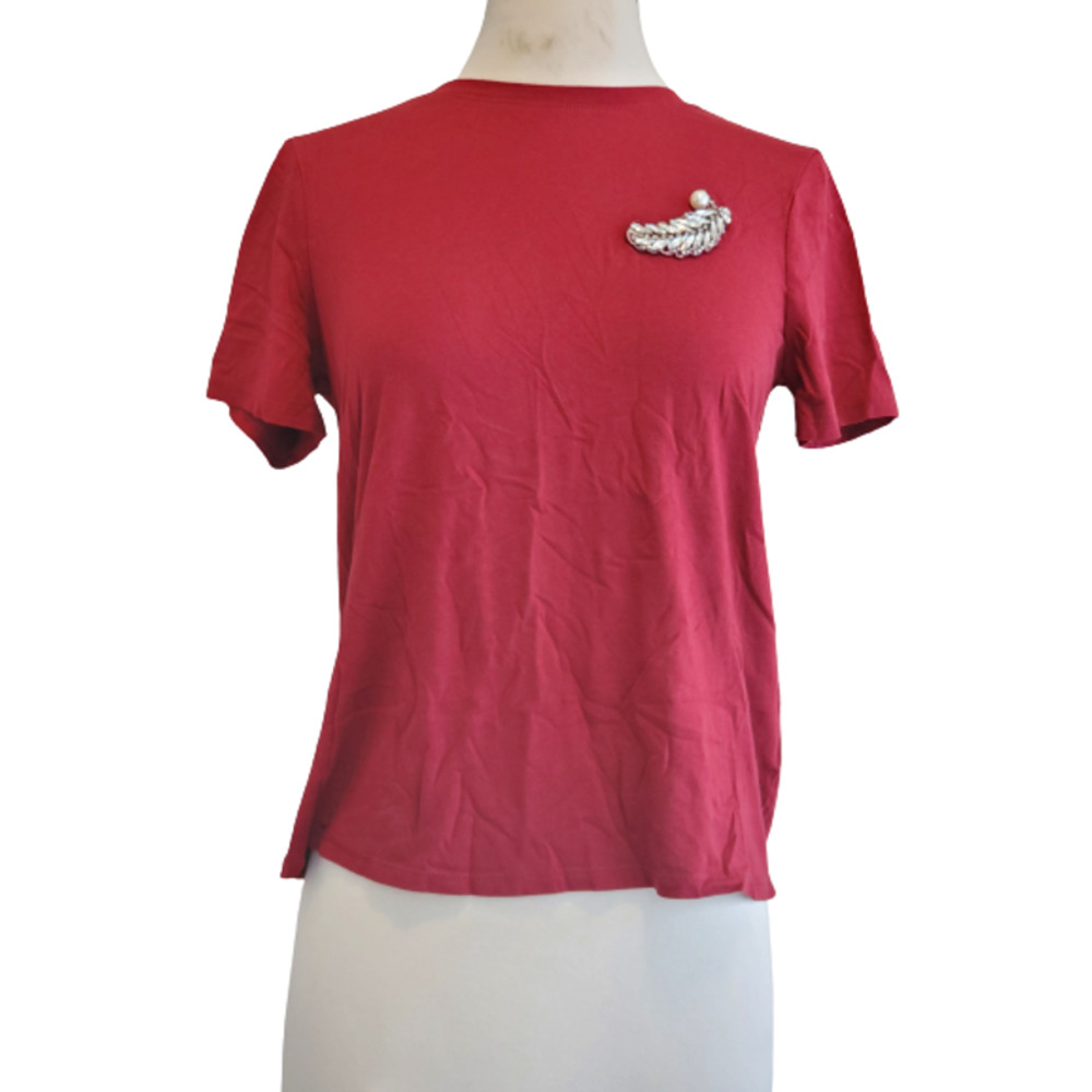 H&M Women's Red Short Sleeve Crew Neck Casual T-Shirt Top Pullover Size S